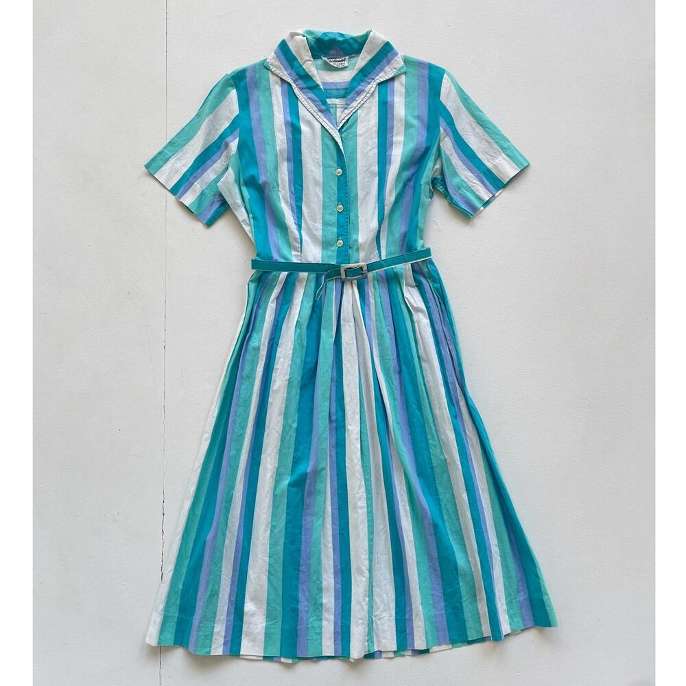Vtg 60's Blue Striped Collared Shirt Dress / Sz S / SHIRTWAIST Classic Retro Mod